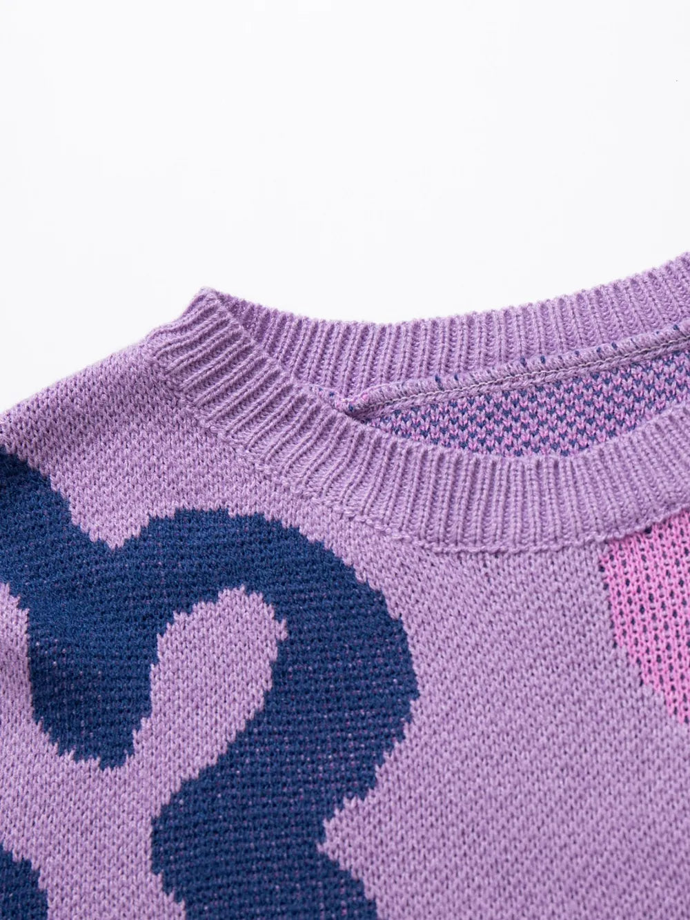 Flower Pattern Round Neck Long Sleeve Sweater - Fashorio