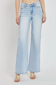 RISEN Full Size Wide Leg V Dipped Front Waist Jeans Light - Fashorio