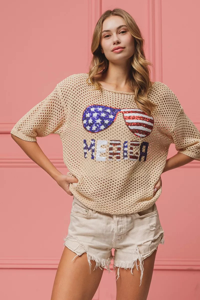 Sequin American flag cover up side view