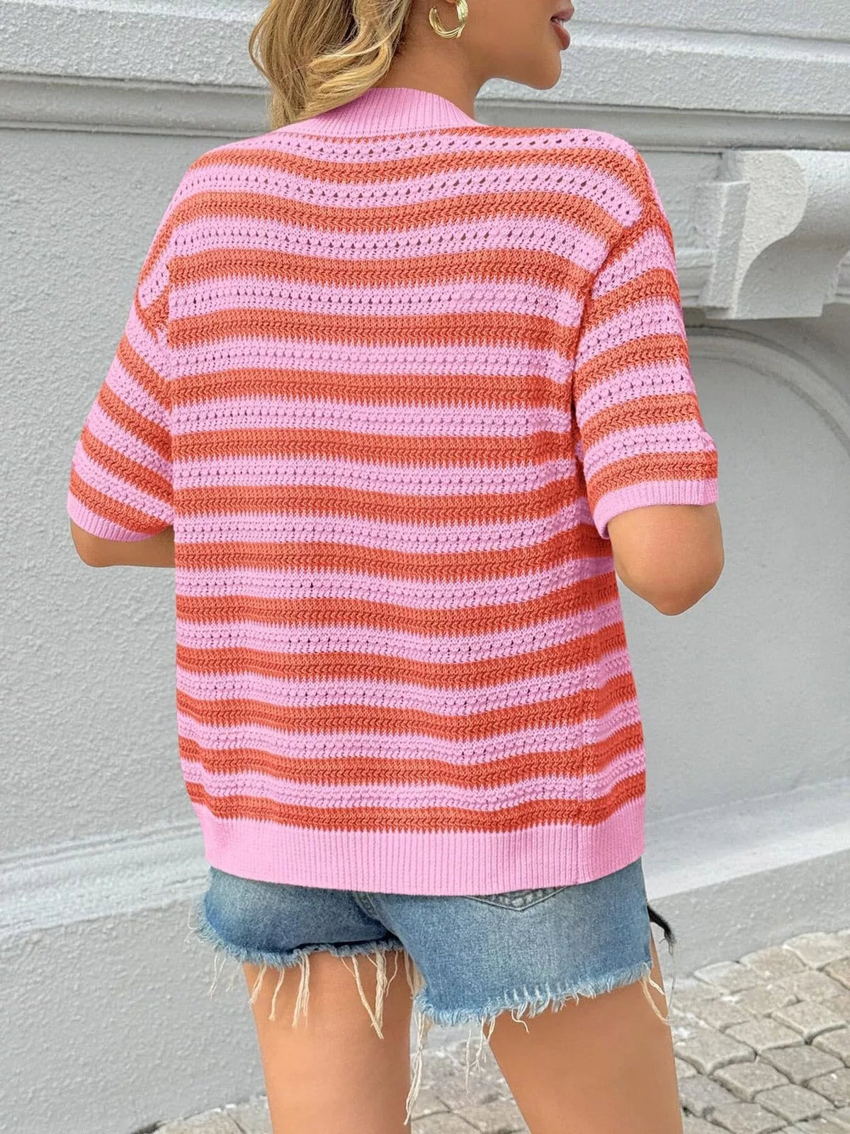 Striped button up cardigan back view