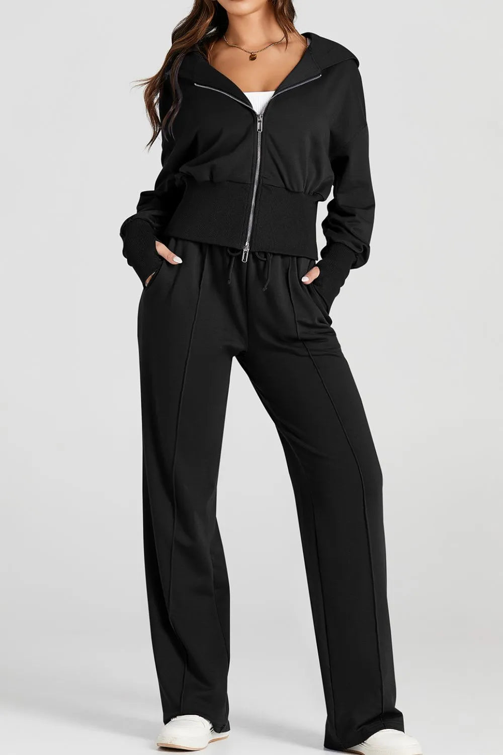 Zip-Up Hoodie and Pants Active Set - Fashorio