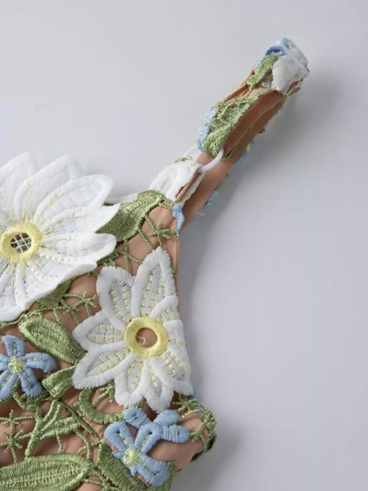 Floral embroidered dress side view