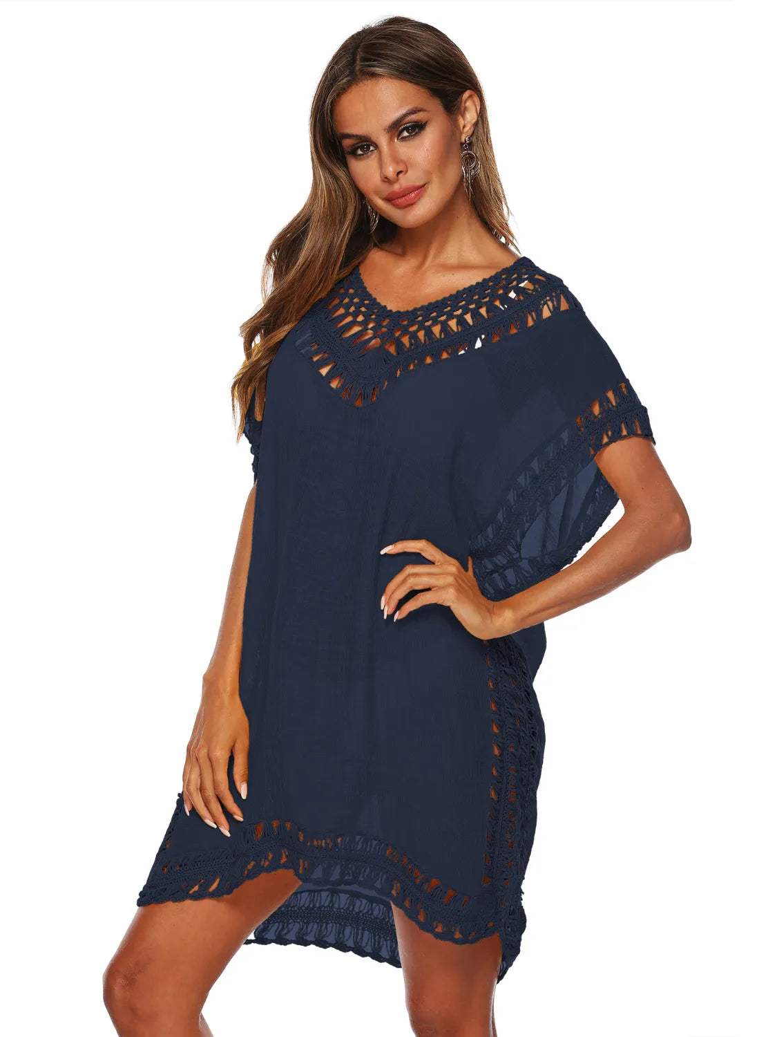 Bohemian Crochet Trim Beach Cover Up Dress - Fashorio
