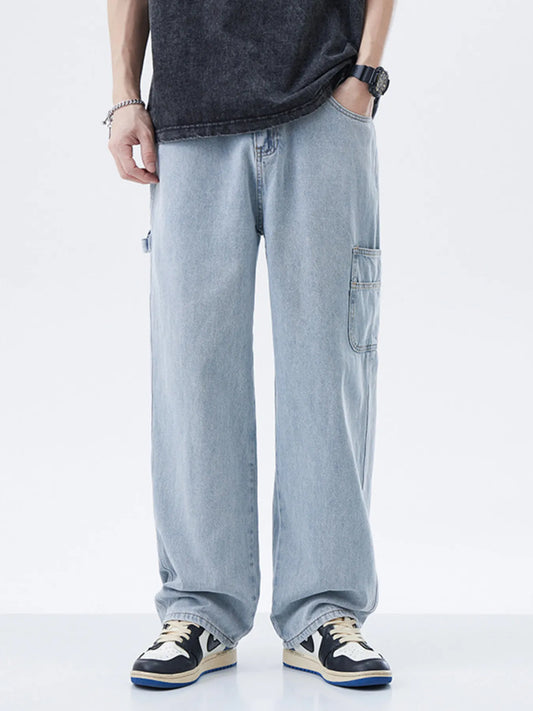 Men's Full Size Washed Wide Leg Jeans Plus Size Light Blue - Fashorio