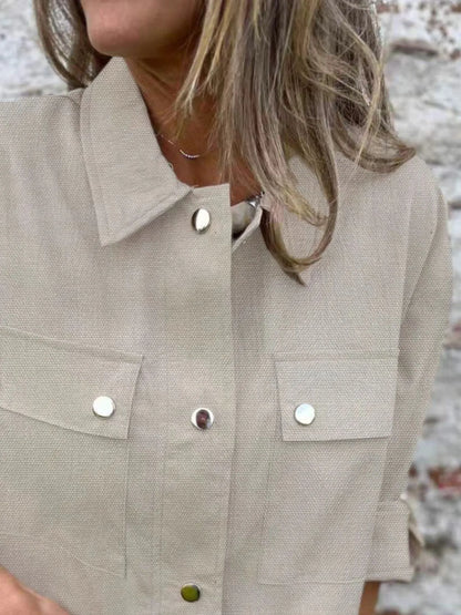 Women’s Utility Shacket with Snap Front and Pockets - Fashorio