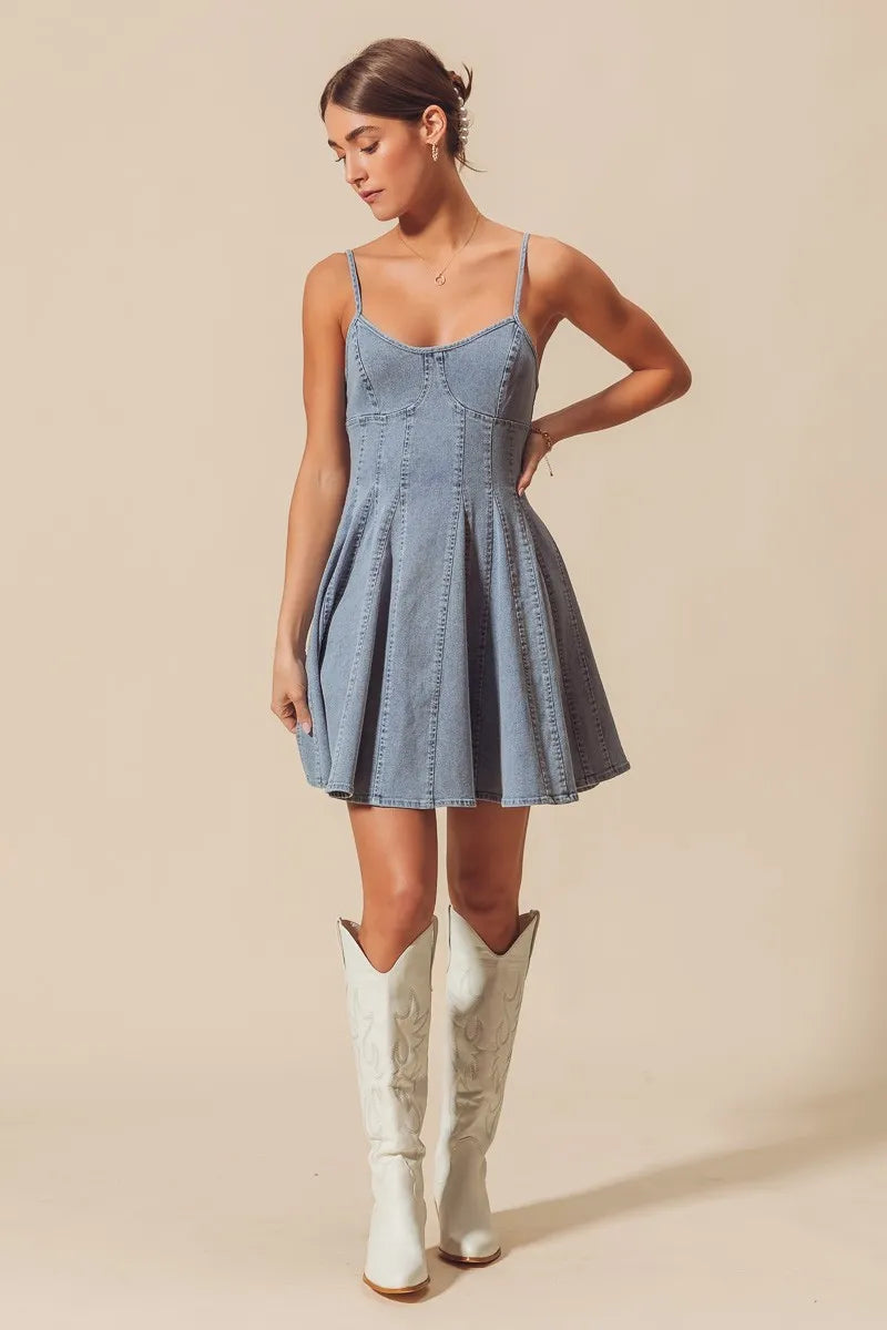 SO ME A Line Fit and Flare Denim Mini Dress - Fashorio