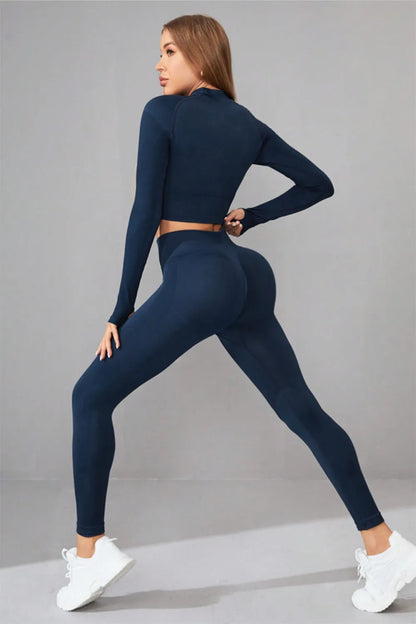 Mock Neck Long Sleeve Top and Pants Active Set - Fashorio
