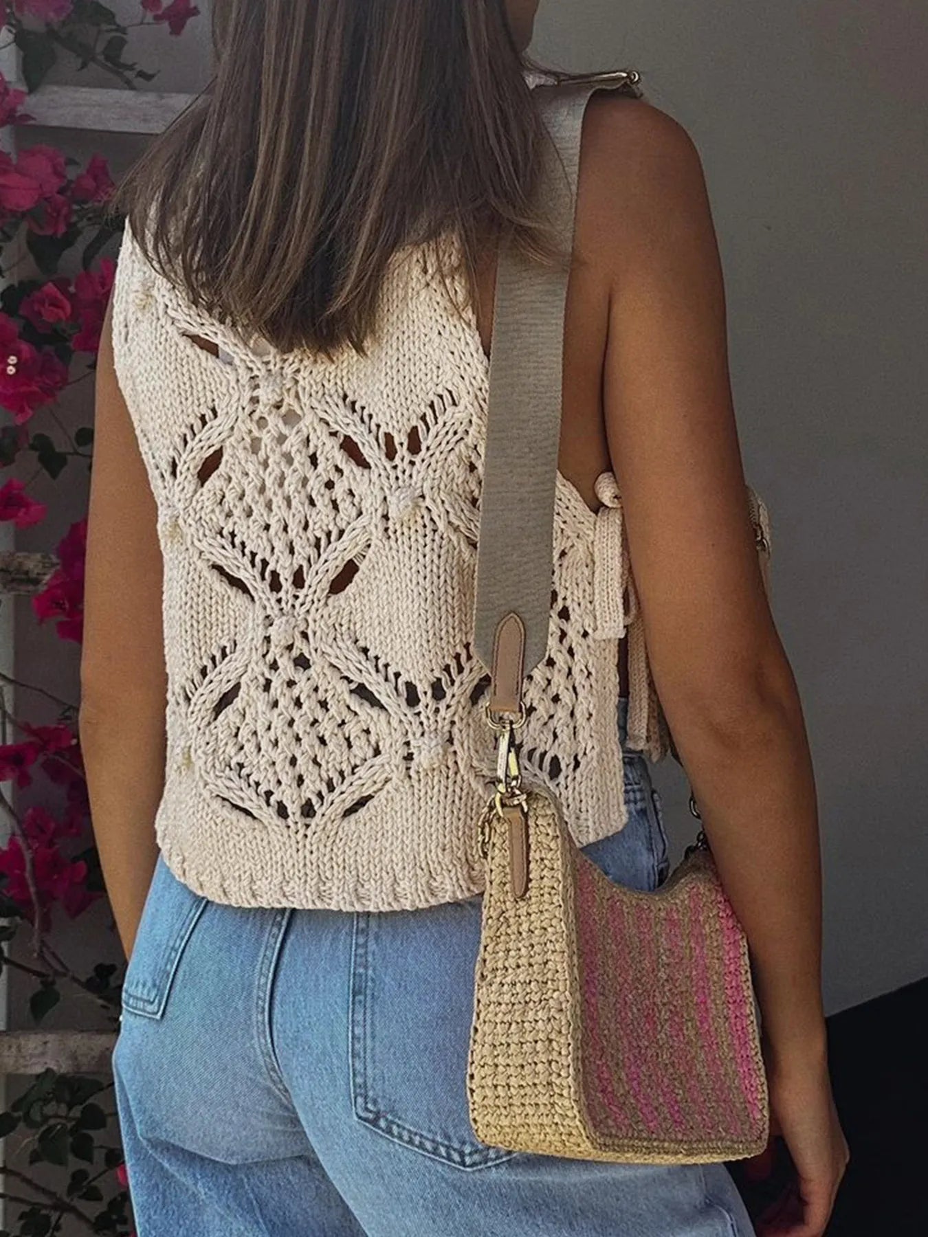Crochet Hollow Out Sweater Vest - Fashorio