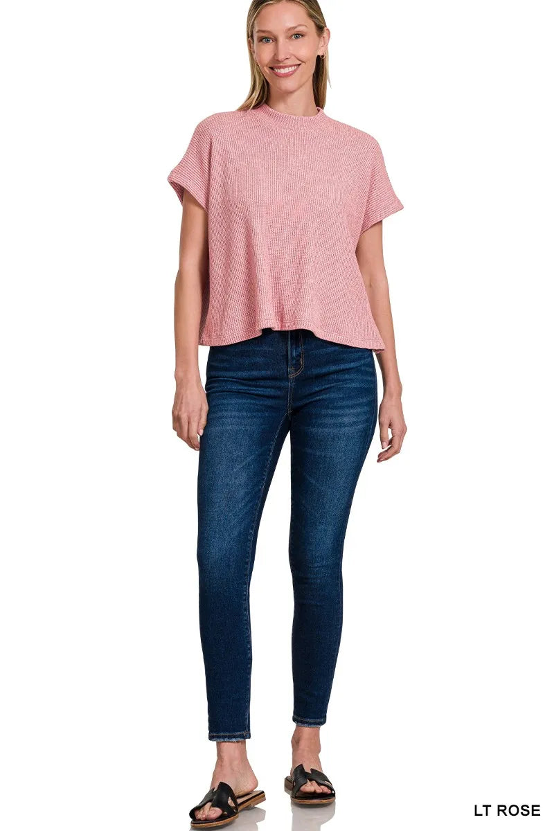 Boxy Sweater Top and Pants Set in Rose on model