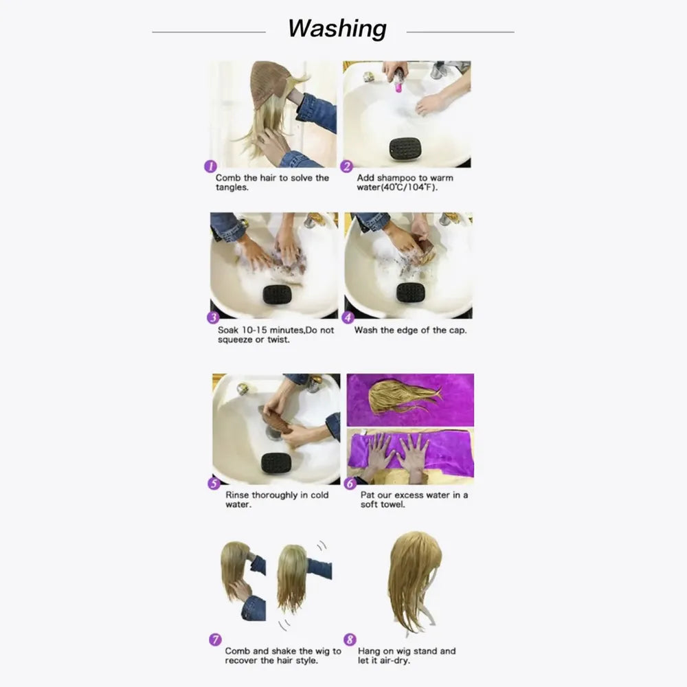 Wavy wig ends and layers close up