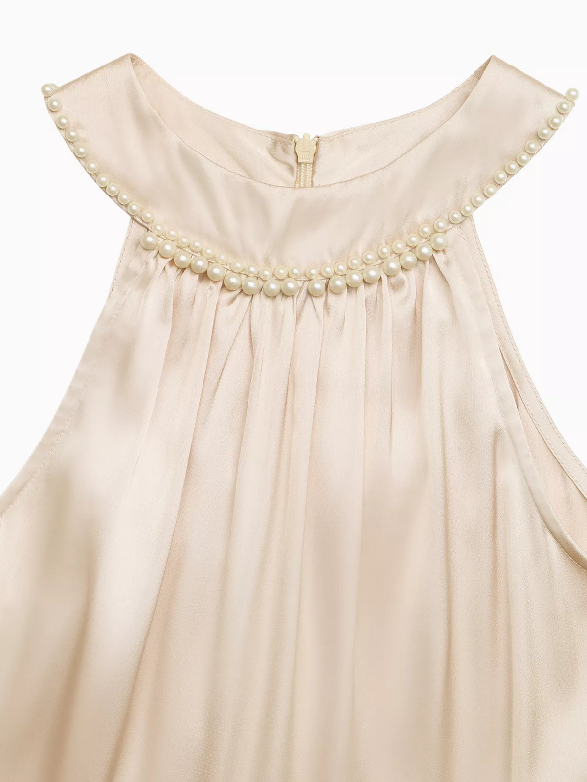 Pearl Halter Satin Midi Dress front view