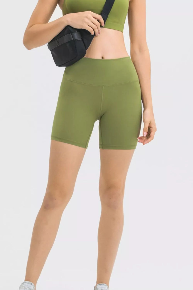 high waist training shorts front view