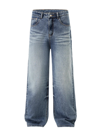 Men's Full Size Vintage Washed Wide Leg Relaxed Fit Jeans Plus Size - Fashorio