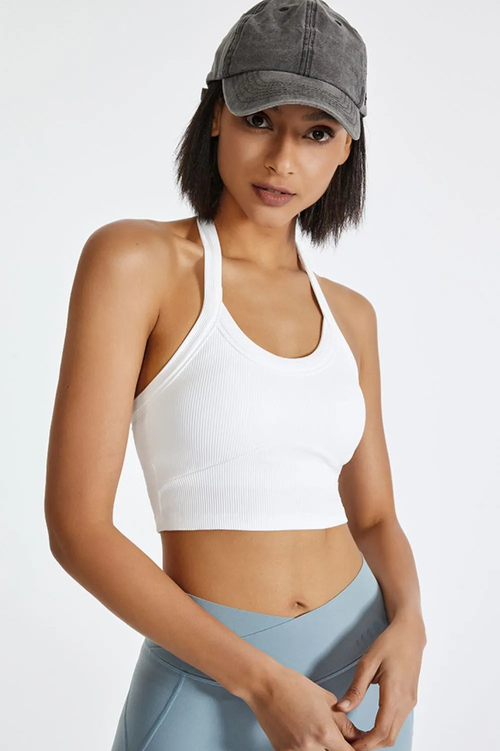 Halter neck active cami fabric detail