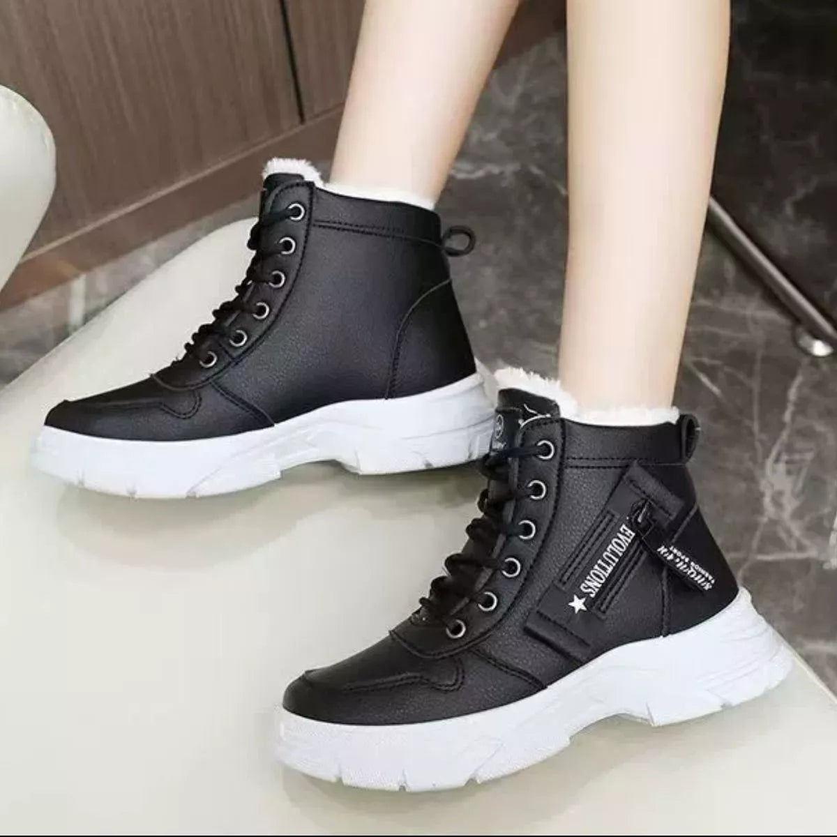 lace up warm ankle boots close detail