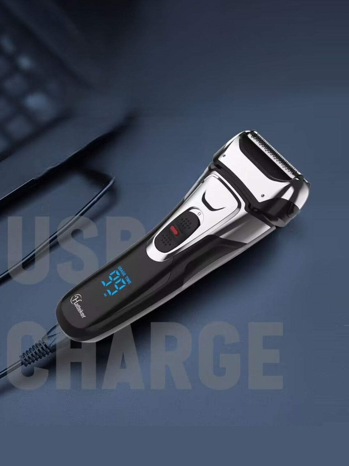 Electric shaver held in hand