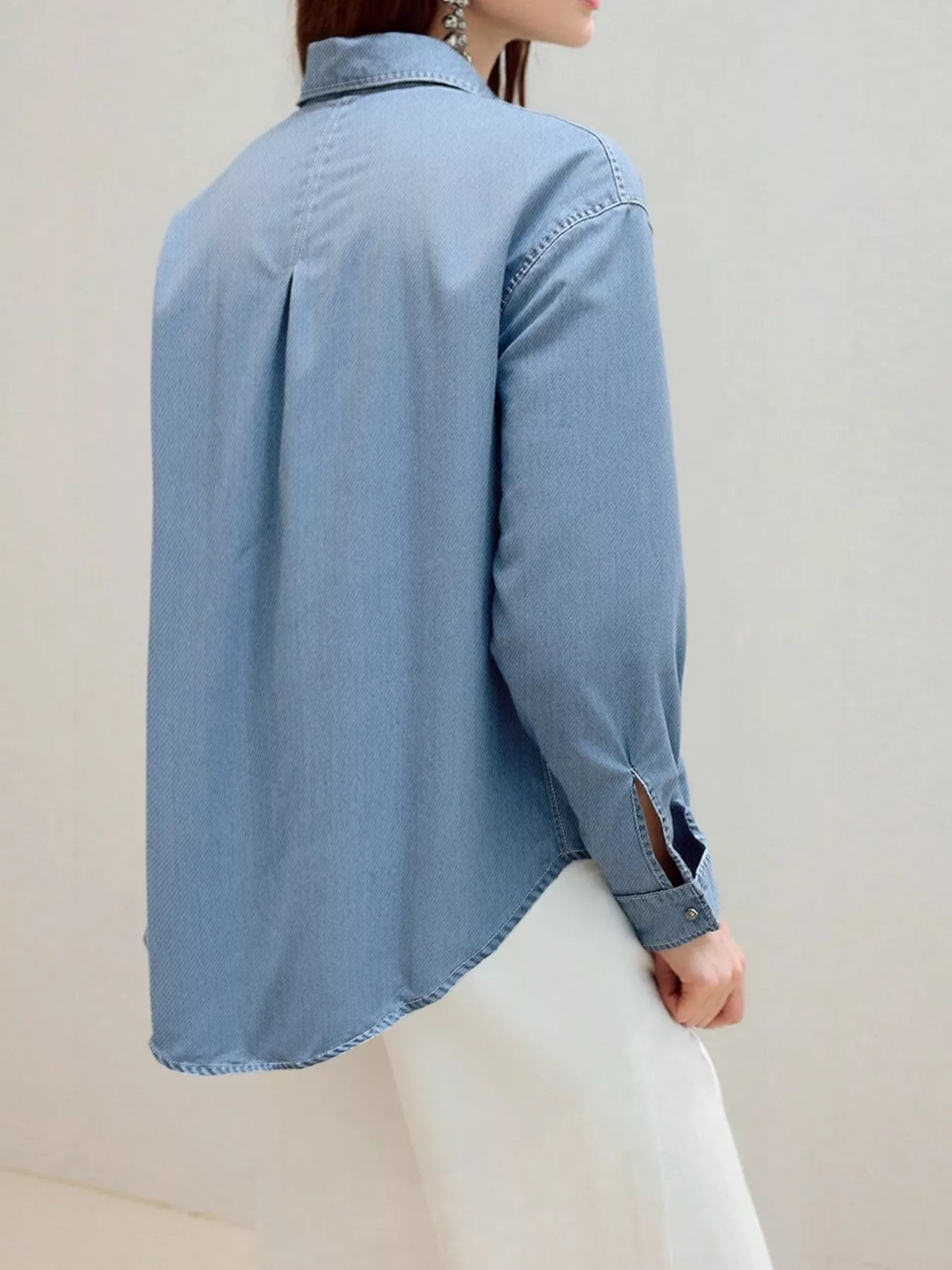 Full Size Button-Up Long Sleeve Denim Shirt Plus Size - Fashorio