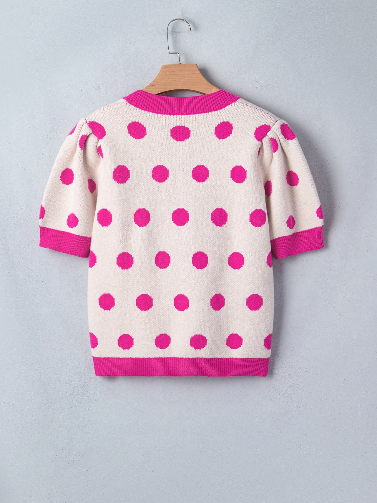 Polka dot puff sleeve sweater side view