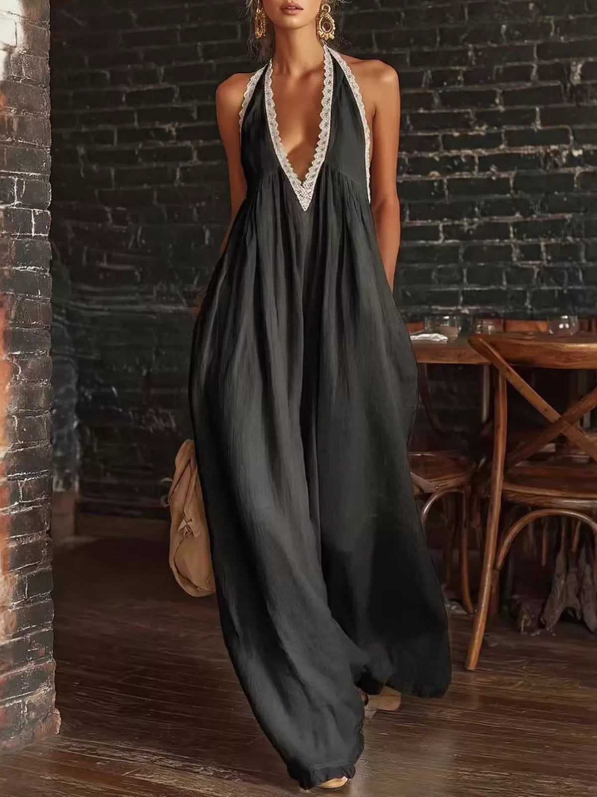 Halter lace jumpsuit light blue color
