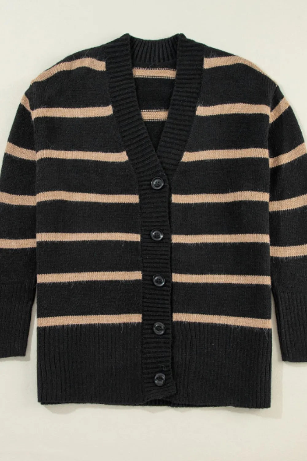 Striped Button Down Long Sleeve Cardigan - Fashorio