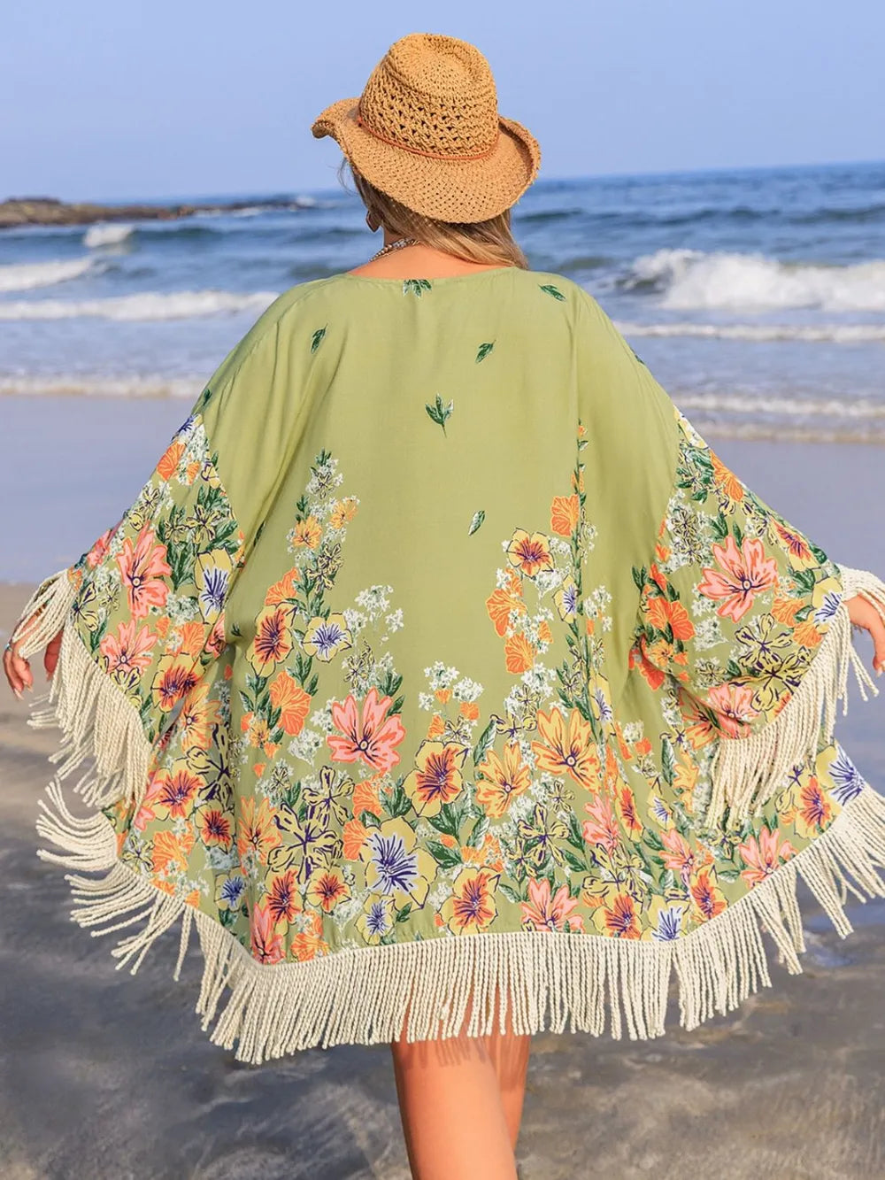 Fringe beach cover up side view