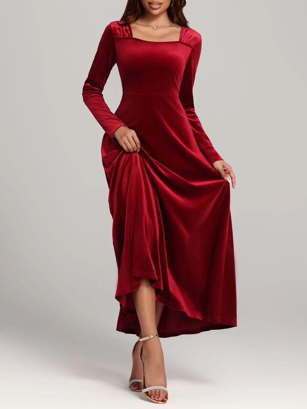 Side view of the velvet dress