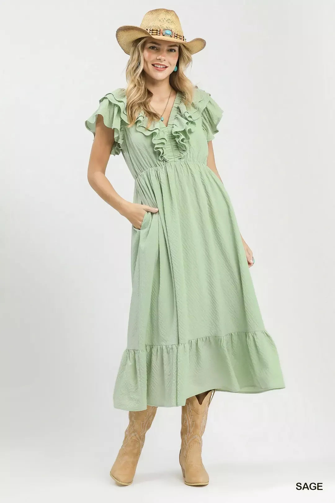 Textured Ruffle Midi Dress