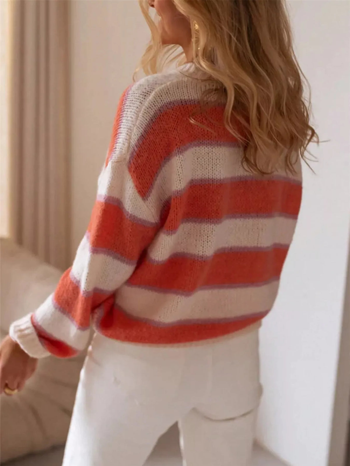 Dropped shoulder stripe detail on knit sweater