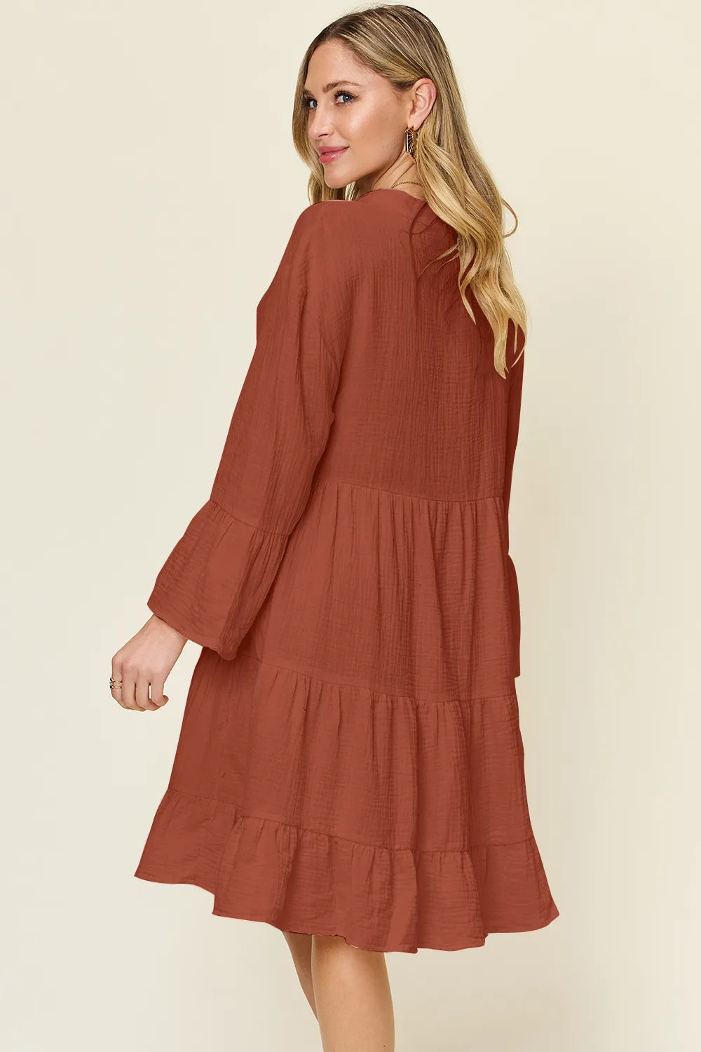 Textured button up dress back view