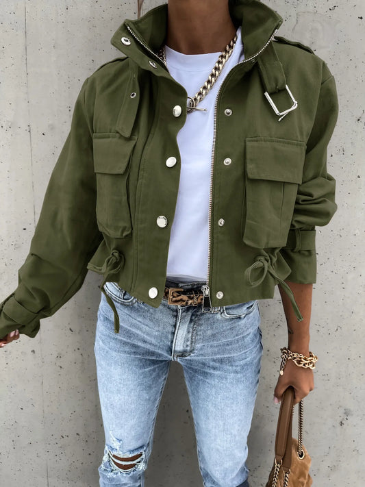 Women’s Snap Down Long Sleeve Jacket with Pockets - Fashorio
