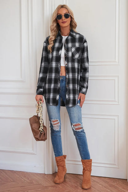 Plaid Button Up Dropped Shoulder Outerwear - Fashorio