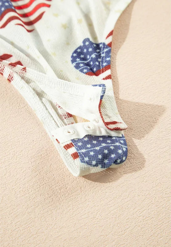 US Flag Heart Mock Neck Long Sleeve Bodysuit - Fashorio