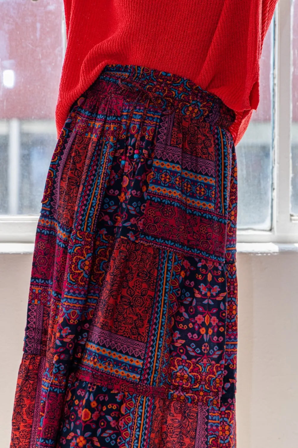 ODDI Full Size Printed Tiered Maxi Skirt - Fashorio