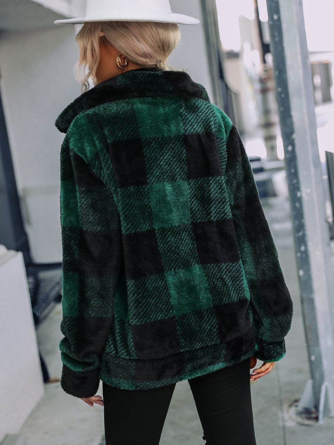 Plaid Zip-Up Collared Jacket - Fashorio
