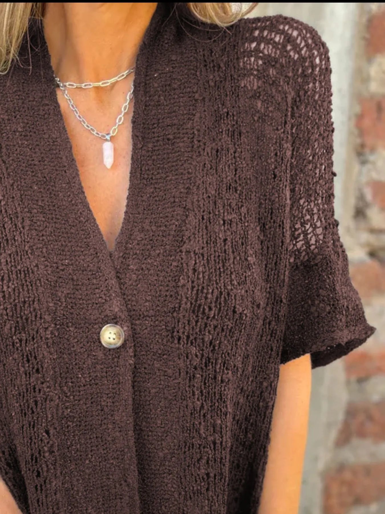 Full Size One Button Openwork Cardigan Plus Size - Fashorio