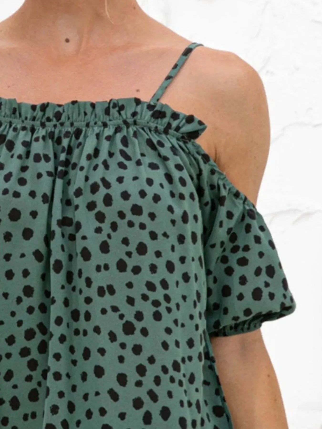 Puff Sleeve Polka Dot Ruffle Cami Top - Fashorio