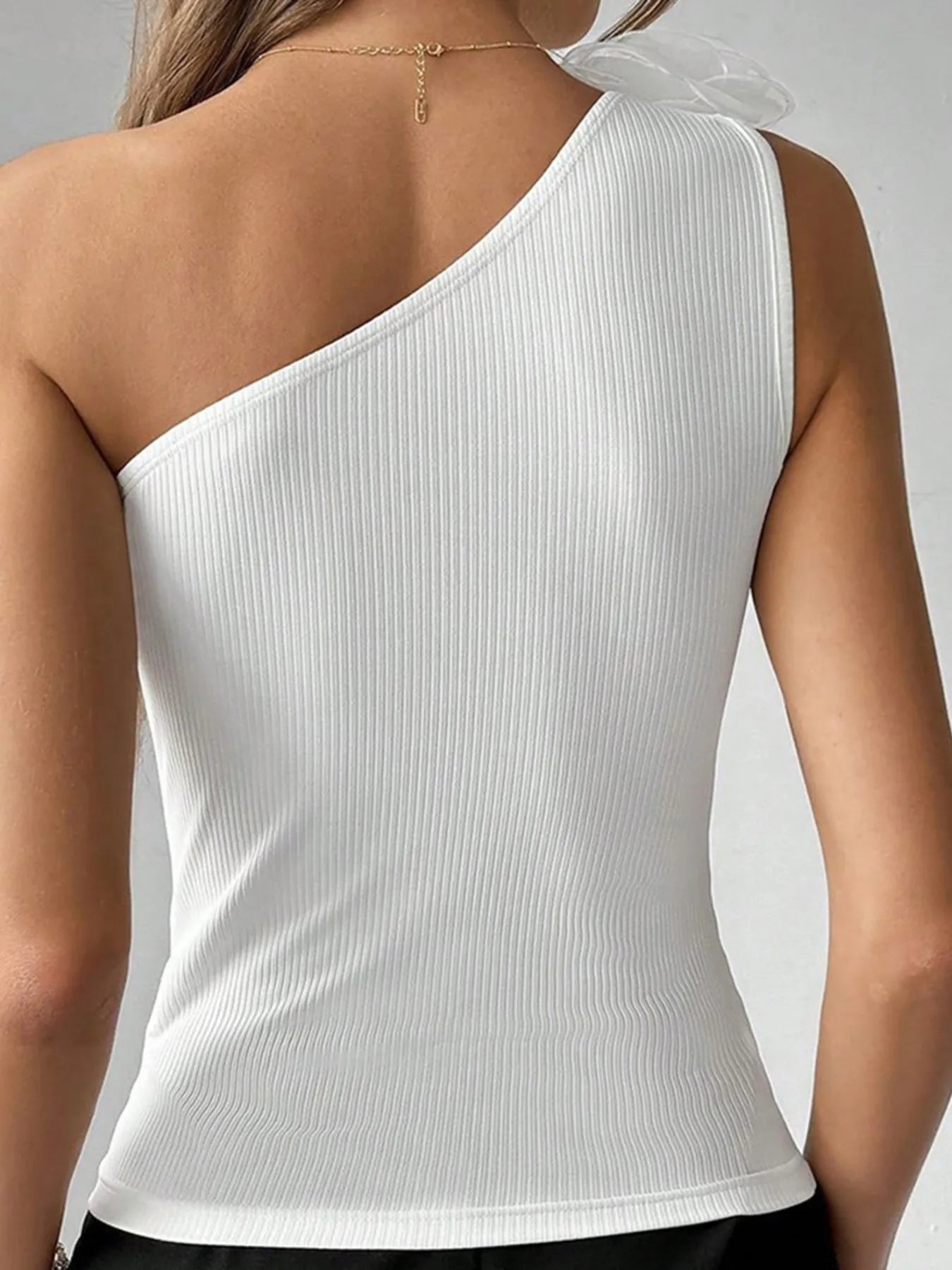 Flower Ribbed Single Shoulder Tank - Fashorio