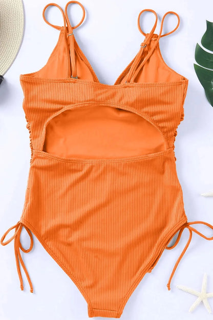Drawstring Plunge One-Piece Swimwear - Fashorio