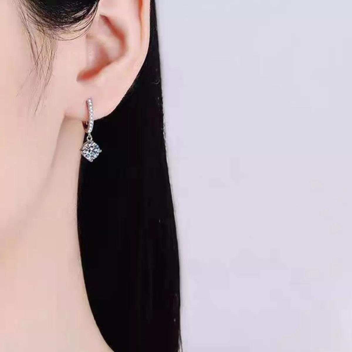 1 carat moissanite drop earrings in sterling silver