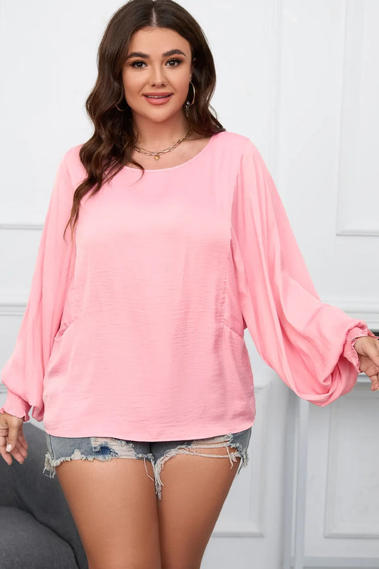 Plus Size Lantern Sleeve Dropped Shoulder Blouse - Fashorio