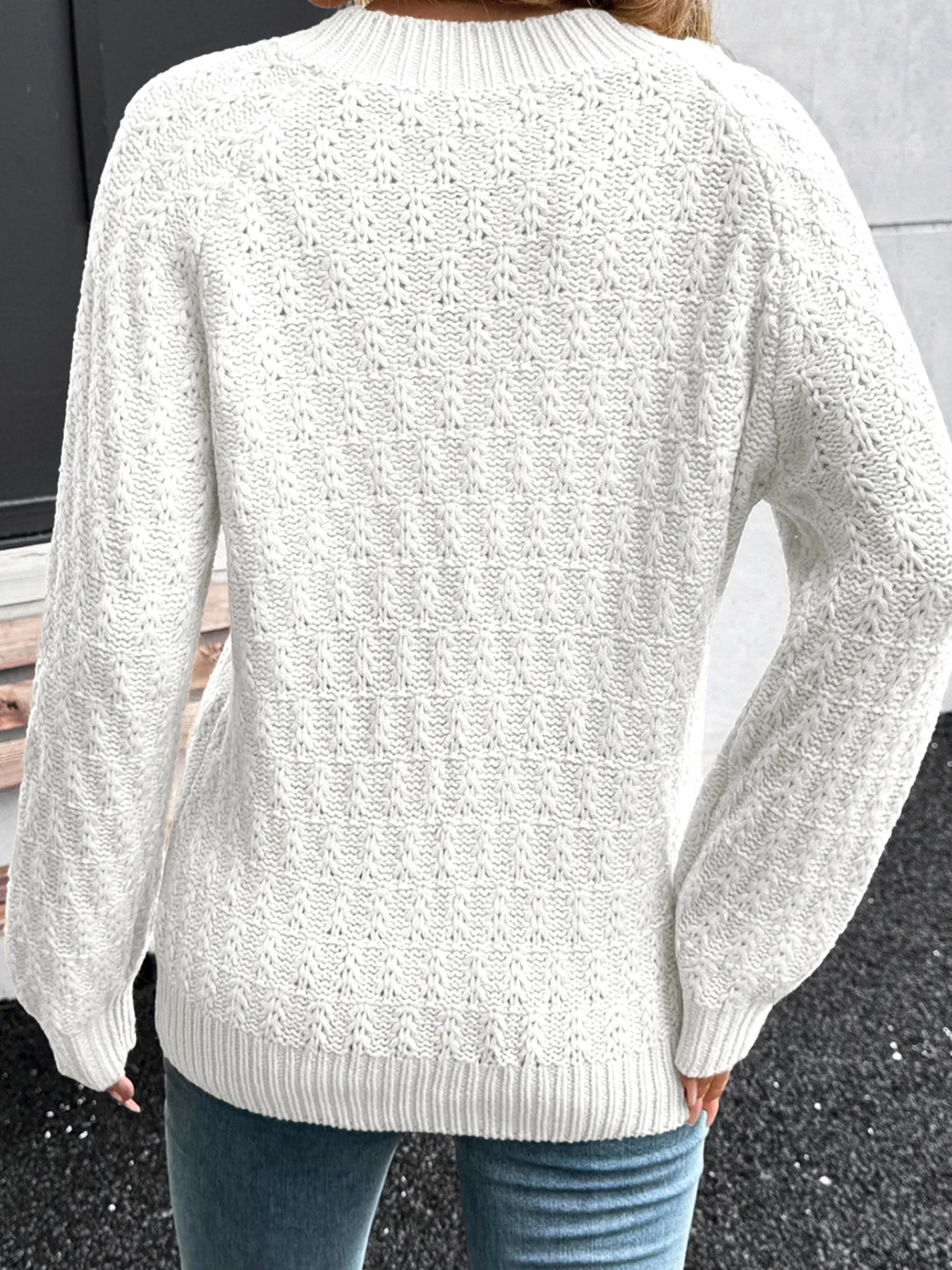 Textured Knit Ribbed Edge V Neck Loose Sweater - Fashorio