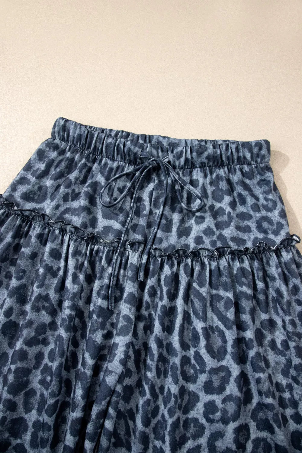 Leopard print drawstring wide leg pants back view