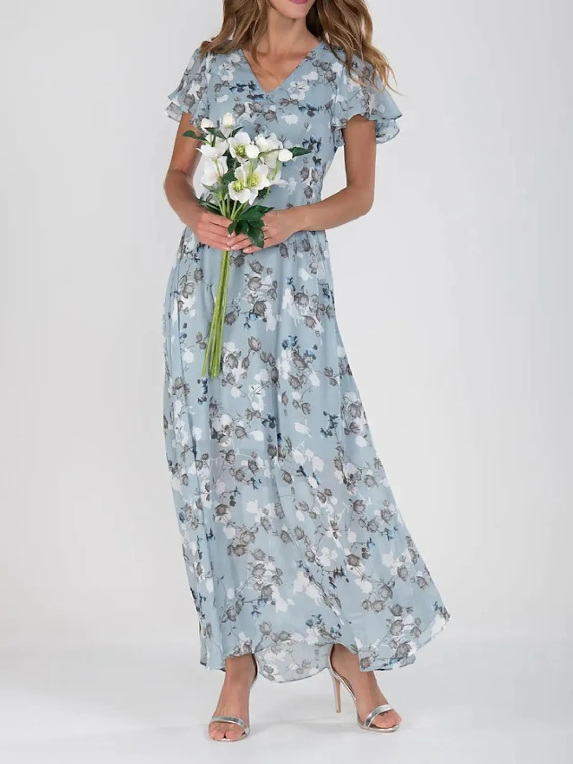 Light blue floral maxi dress print detail
