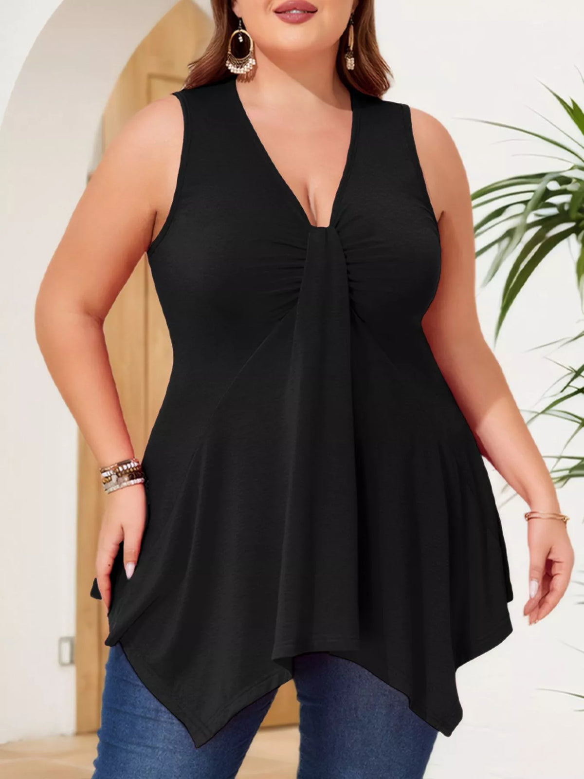 Plus size ruched tank top back view