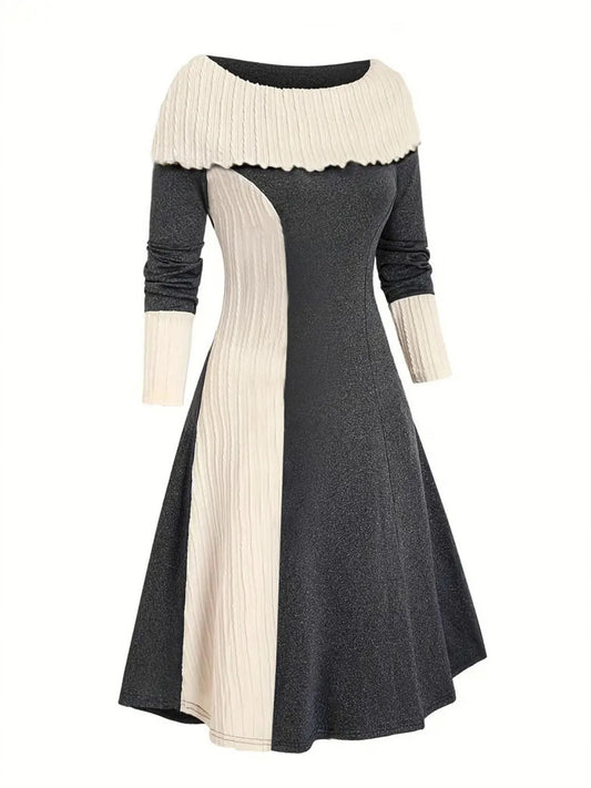 Color Block Ribbed Sweater Dress - Fashorio