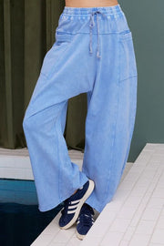 Mittoshop Mineral Wash Elastic Waist Baarrel Leg Baggy Pants - Fashorio