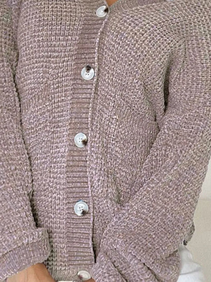 Pocketed V-Neck Button Up Cardigan - Fashorio