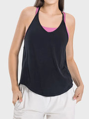 Millennia Slit Spaghetti Strap Scoop Neck Active Cami Black - Fashorio