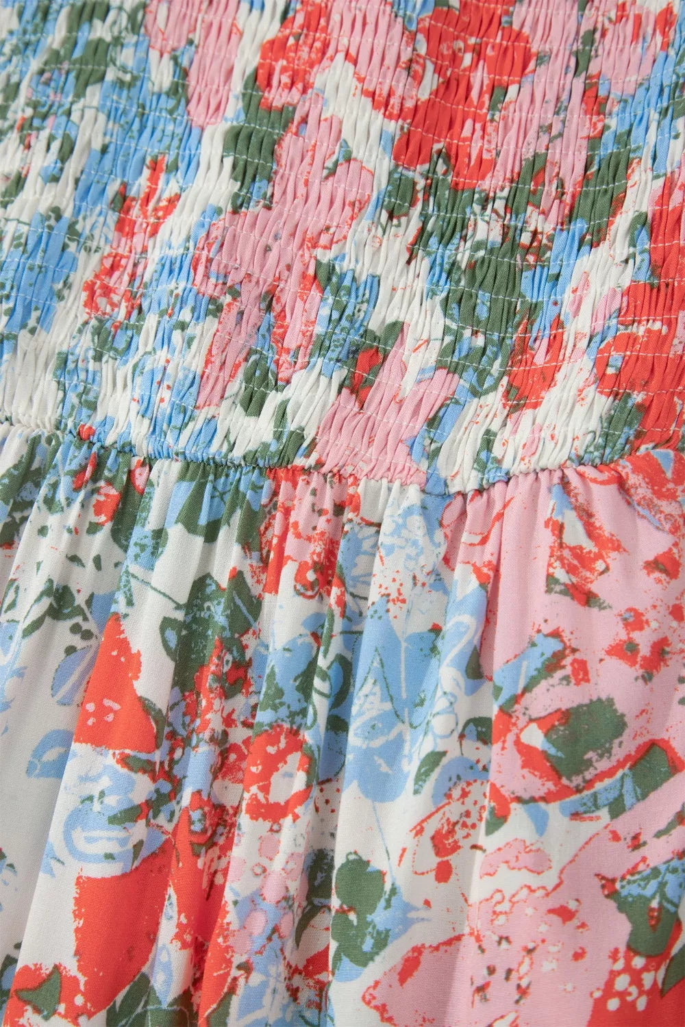 Floral print V neck flutter sleeve maxi dress flat lay view