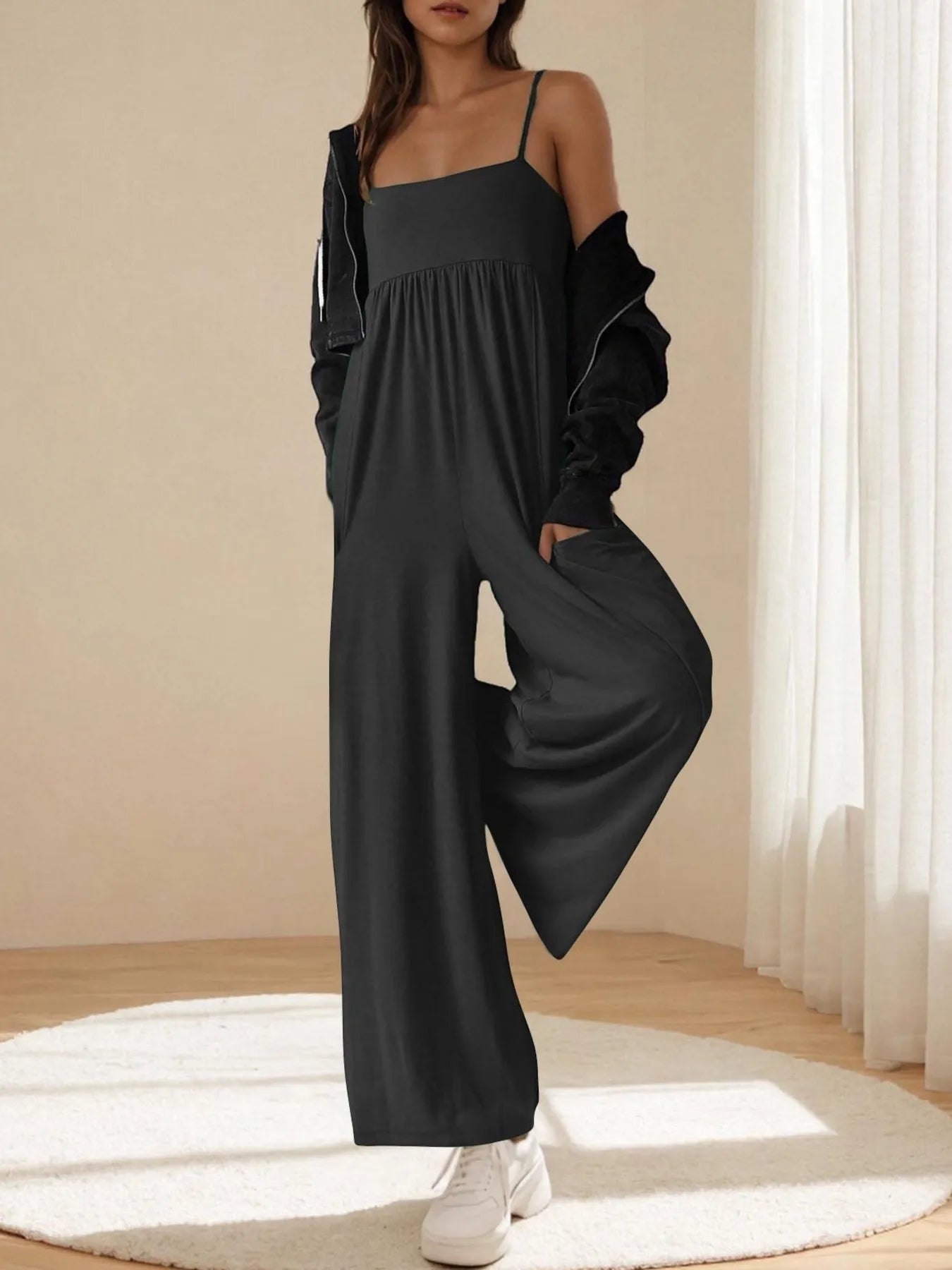 Spaghetti Strap Wide Leg Jumpsuit - Fashorio